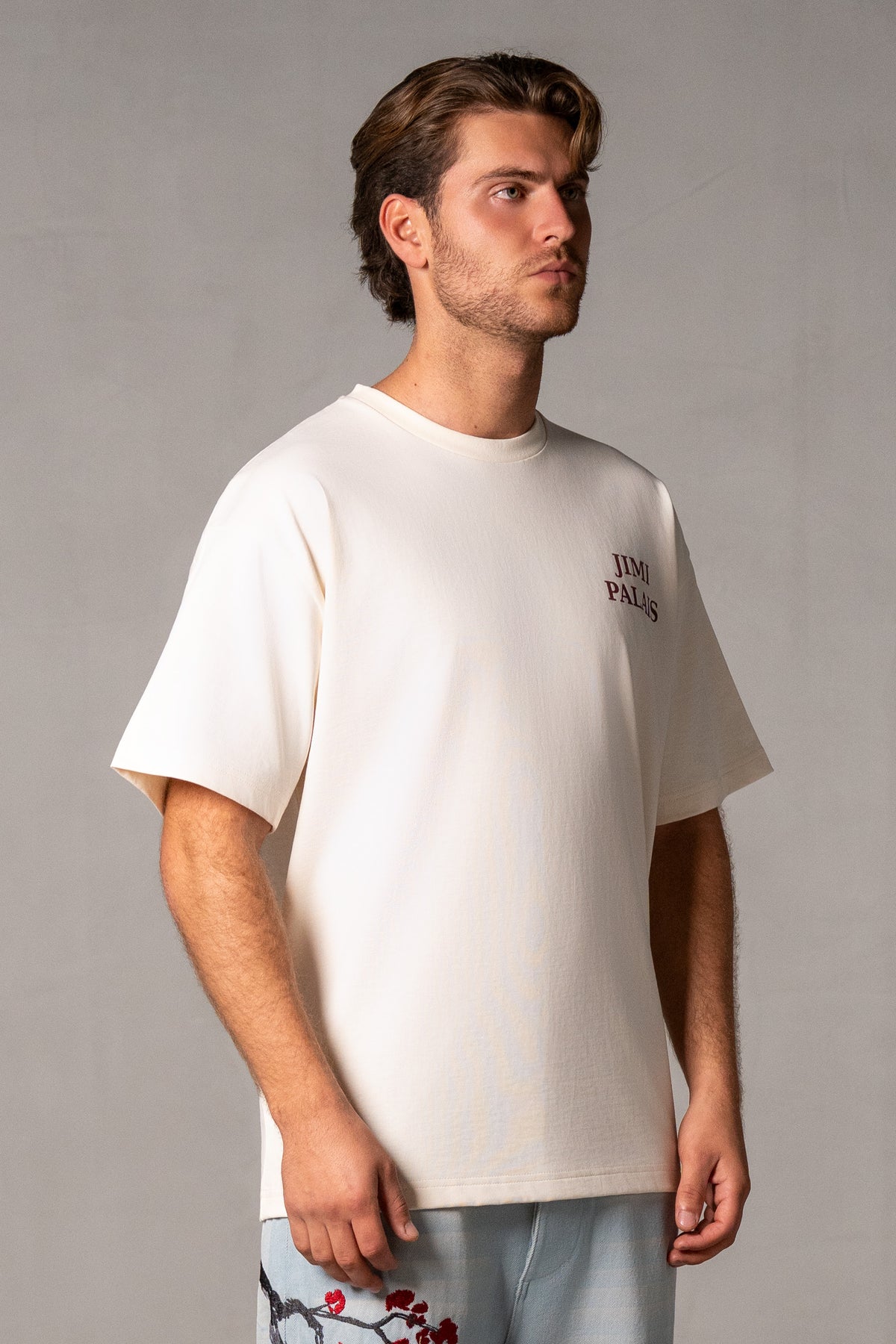 Herren T-Shirt Beige mit japanischem Rückenmotiv – Beige, Seitenansicht