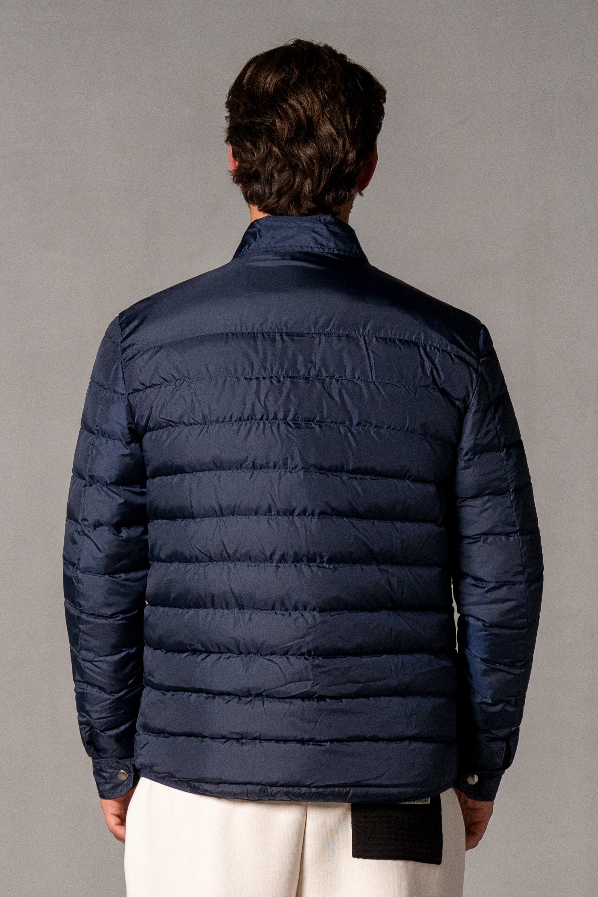 Herren Pufferjacke Dunkelblau mit JIMI PALAIS Stick – Dunkelblau, Rückansicht