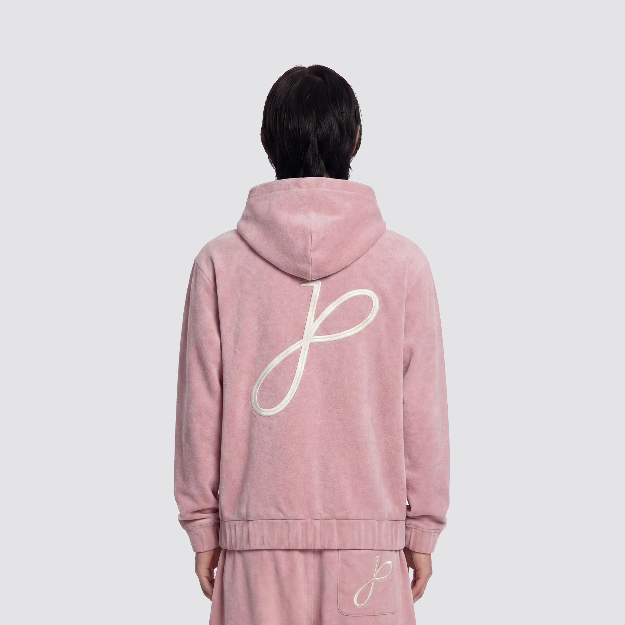Hoodie mit J Monogramm vorne und großem Print auf der Rückseite