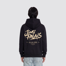 Schwarzer Hoodie mit kleinem Frontprint und großem Rückenprint