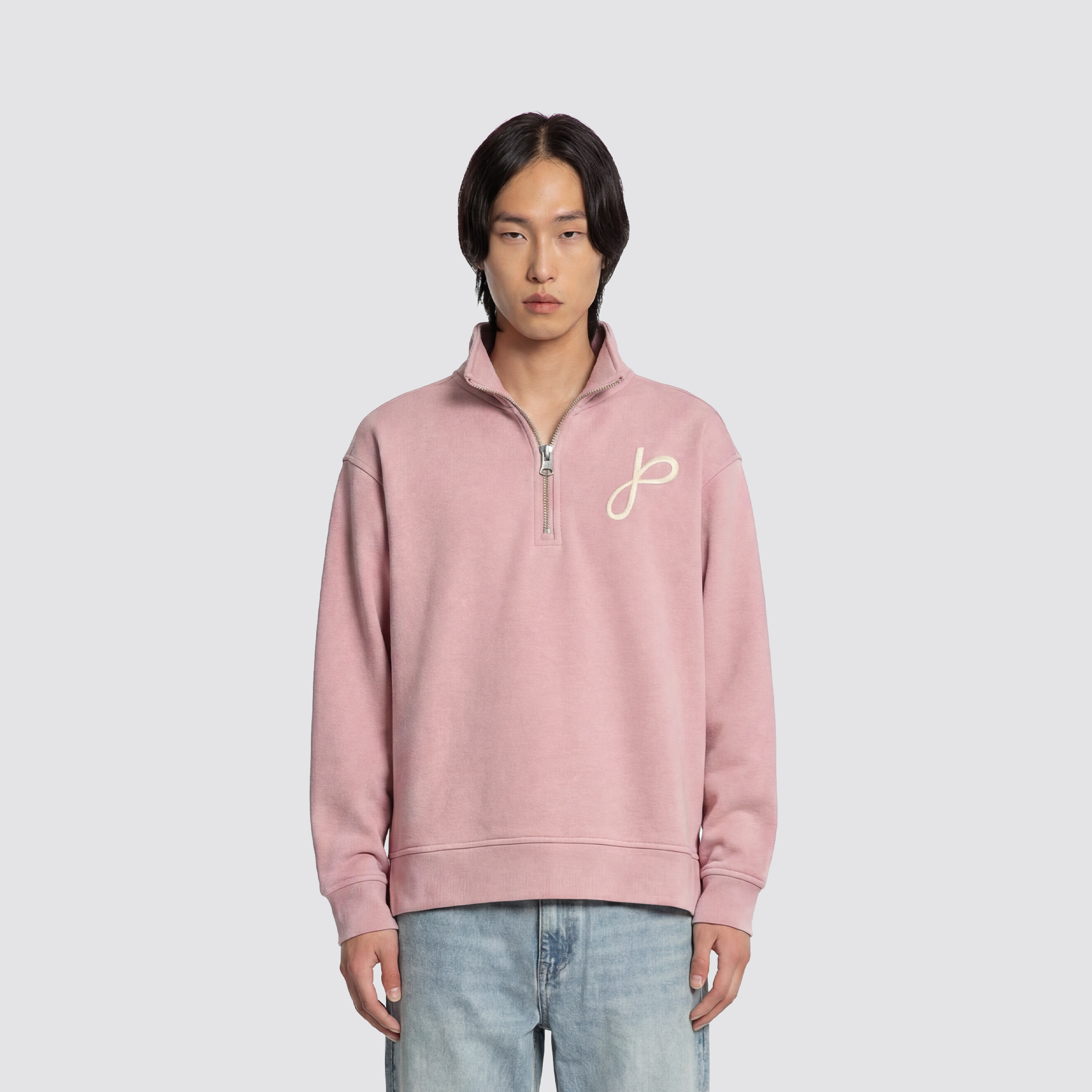 Sweater mit Reißverschluss und J Monogramm Stickerei