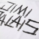 T-Shirt mit Reifenspuren-Backprint, JIMI PALAIS Textmotiv auf Rücken und Brust sowie Patch-Label auf der Vorderseite