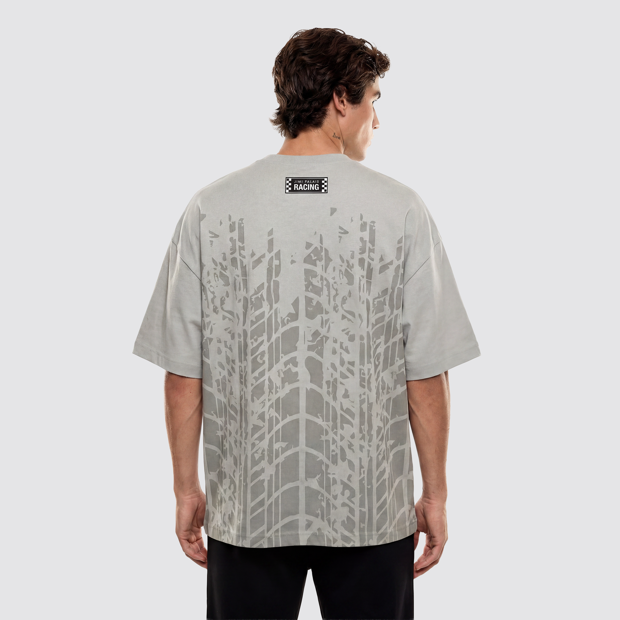 T Shirt mit Bruststickerei und dichtem Stoff mit Backprint im Reifenmuster 
