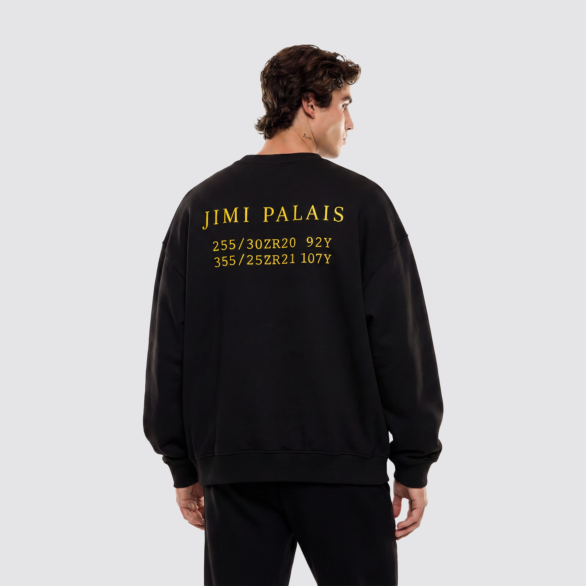 Baumwollpullover Rückansicht mit markantem Backprint und klarer Silhouette