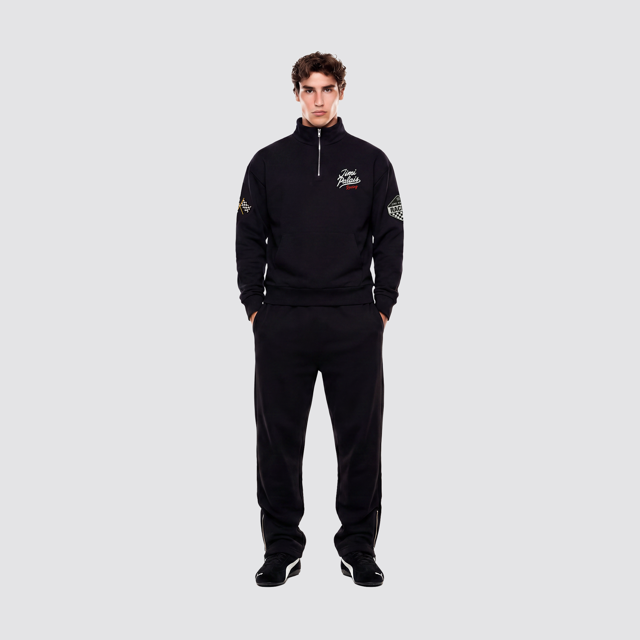 Schwere Baumwollhose mit elastischem Bund und Kordelzug sowie klarer Silhouette