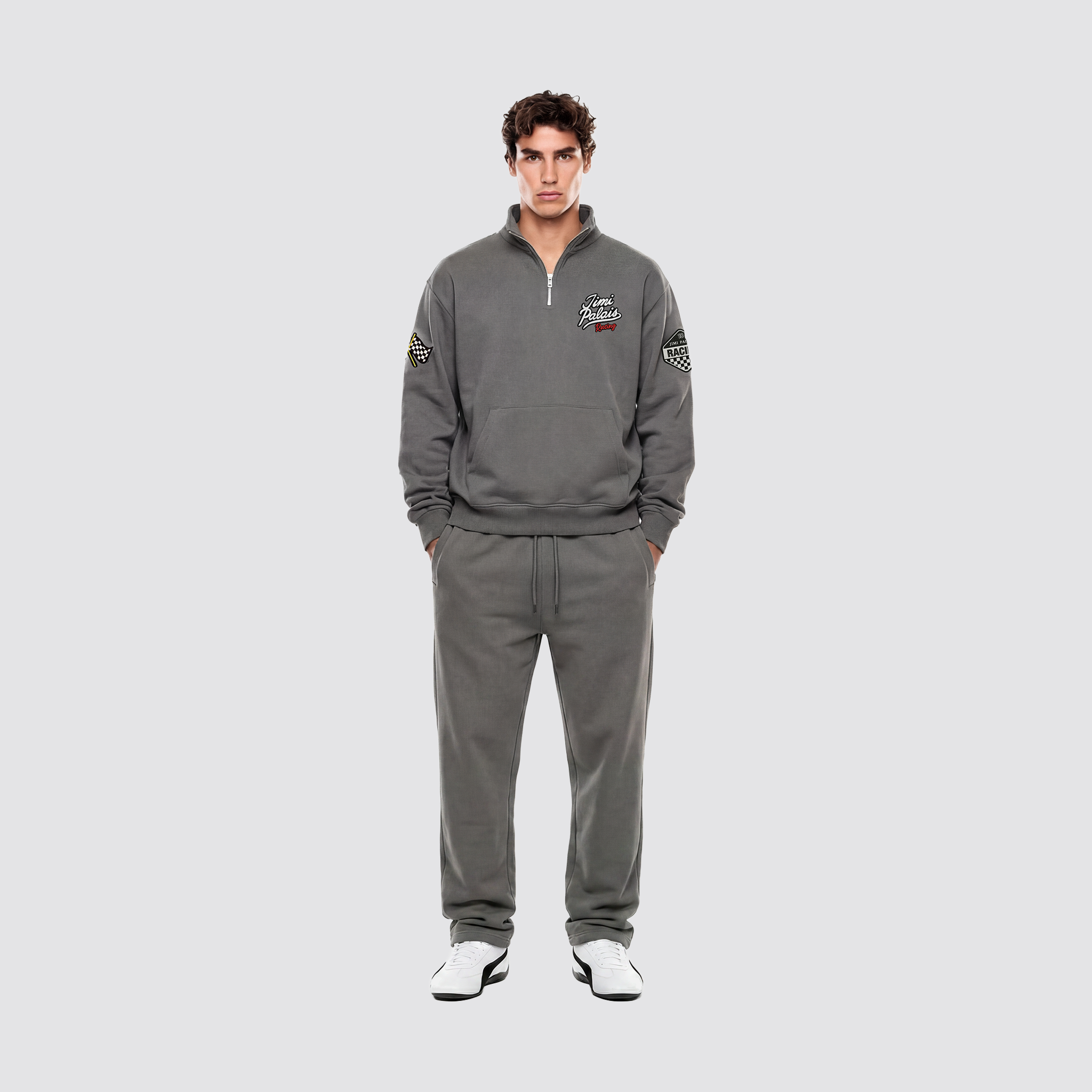 Schwere Baumwollhose mit elastischem Bund und Kordelzug sowie klarer Silhouette