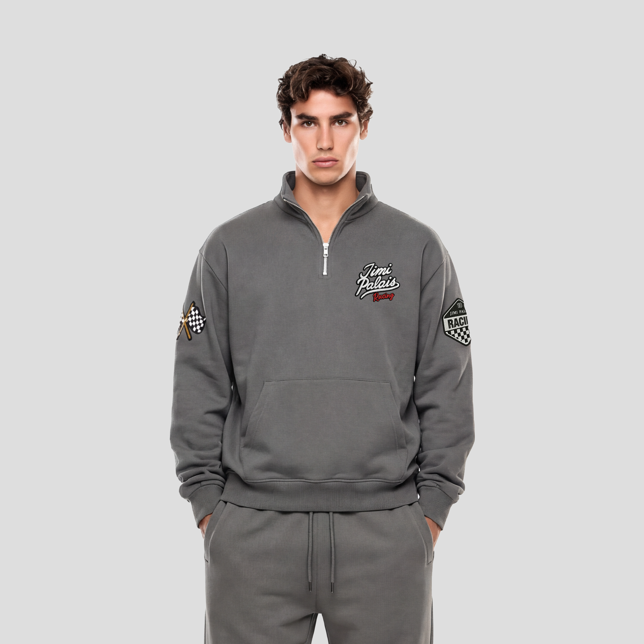 Halfzip Sweatshirt mit Reißverschluss und Racing Patches auf der Vorderseite