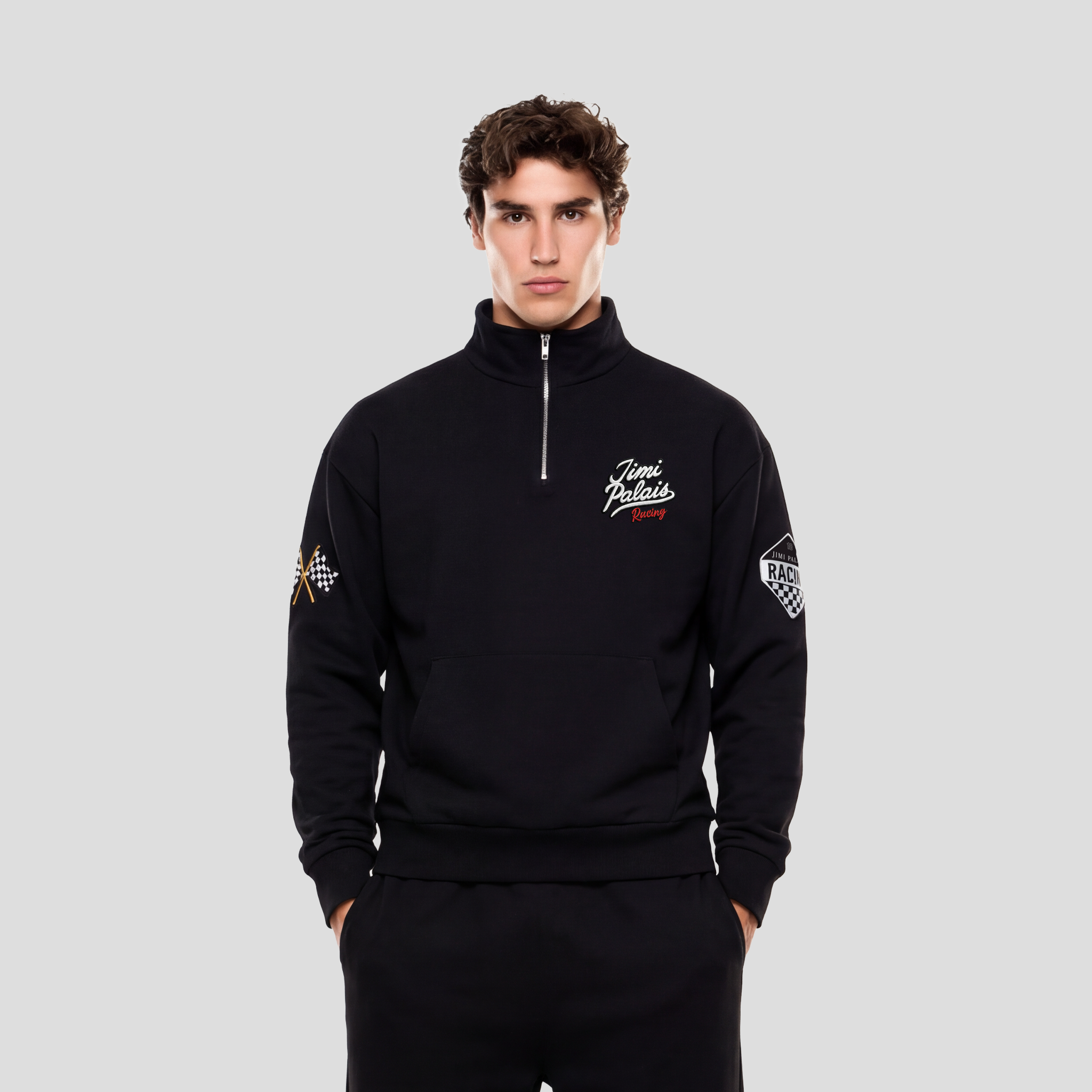 Halfzip Sweatshirt mit Reißverschluss und Racing Patches auf der Vorderseite
