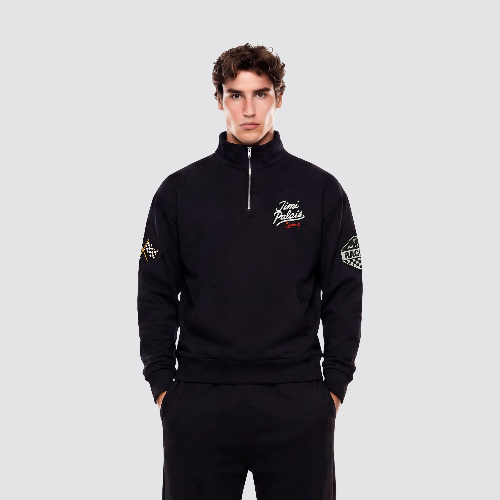 Halfzip Sweatshirt mit Reißverschluss und Racing Patches auf der Vorderseite