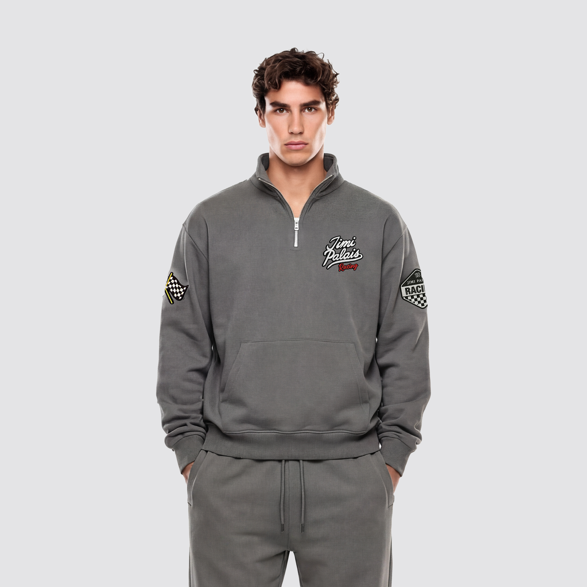 Halfzip Sweatshirt mit Reißverschluss und Racing Patches auf der Vorderseite