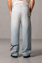 Herren Jeans Hellblau mit Japan Applikationen – Hellblau, Rückansicht