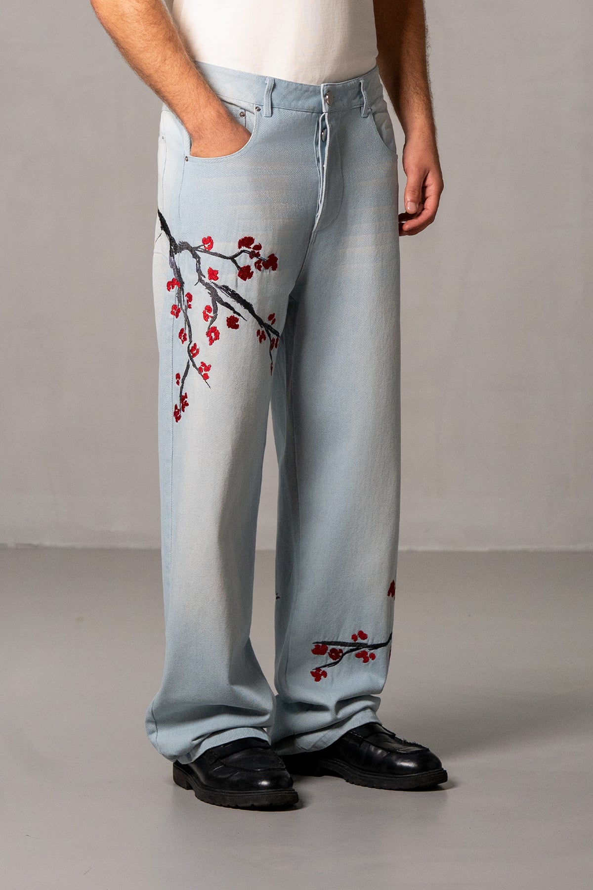 Herren Jeans Hellblau mit Japan Applikationen – Hellblau, Seitenansicht