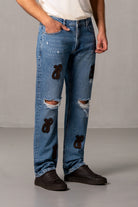 Herren Jeans Blau mit JIMI PALAIS Monogramm-Patches – Blau, Seitenansicht